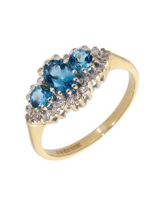 Pre-Owned 9ct Gold Blue Topaz & Diamond Trilogy Cluster Ring