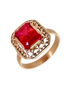 Pre-Owned 14ct Gold Red Gemstone Set Solitaire Dress Ring