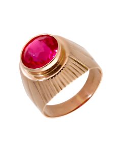 Pre-Owned 14ct Gold Red Gemstone Set Solitaire Style Signet Ring