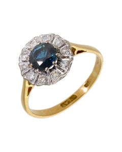 Pre-Owned Vintage Style 18ct Sapphire & Diamond Cluster Ring
