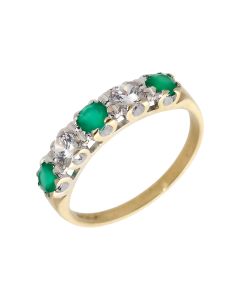 Pre-Owned 9ct Gold Green Agate & Cubic Zirconia Eternity Ring