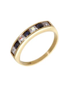 Pre-Owned 9ct Gold Sapphire & Cubic Zirconia Half Eternity Ring