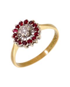 Pre-Owned 18ct Gold Vintage Style Ruby & Diamond Cluster Ring