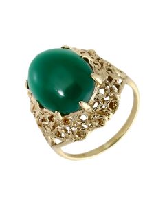 Pre-Owned 9ct Yellow Gold Jade Solitaire Dress Ring