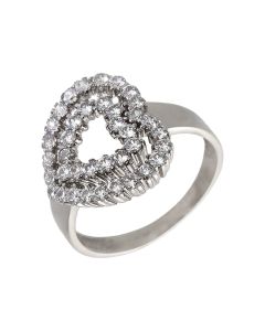 Pre-Owned 9ct White Gold Cubic Zirconia Double Hearts Ring