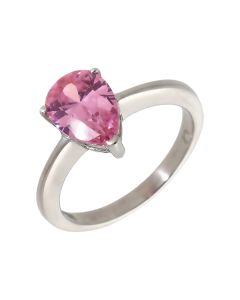 Pre-Owned 9ct White Gold Pink Cubic Zirconia Pear Solitaire Ring