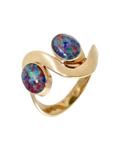 Pre-Owned 9ct Yellow Gold Opal Doublet Wave Dress Ring