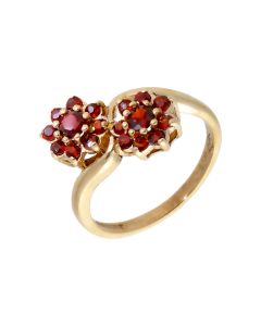 Pre-Owned 9ct Yellow Gold Double Garnet Cluster Twist Ring