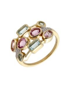 Pre-Owned 9ct Yellow Gold Multi Gemstone Set Dress Ring