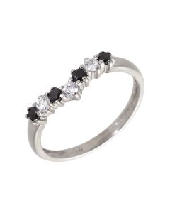 Pre-Owned 9ct Gold Black & White Cubic Zirconia Wishbone Ring