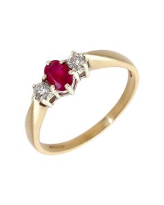Pre-Owned 9ct Yellow Gold Ruby & Diamond Trilogy Ring