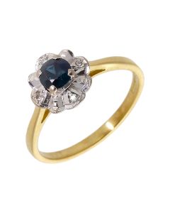Pre-Owned Vintage 1968 18ct Gold Sapphire & Diamond Cluster Ring