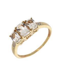 Pre-Owned 9ct Yellow Gold Green Amethyst Trilogy Dress Ring