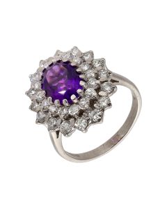Pre-Owned 18ct White Gold Amethyst & Diamond Cluster Ring