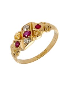 Pre-Owned Vintage 1903 18ct Gold Ruby & Diamond Dress Ring