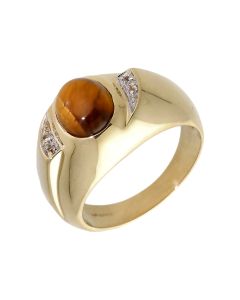Pre-Owned 9ct Yellow Gold Tigers Eye Signet Style Dress Ring