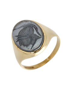Pre-Owned 9ct Yellow Gold Haematite Signet Ring