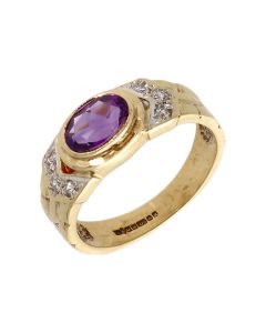 Pre-Owned 9ct Yellow Gold Amethyst & Cubic Zirconia Dress Ring