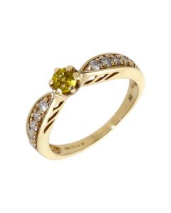 Pre-Owned 9ct Gold Yellow Topaz & Diamond Solitaire Dress Ring
