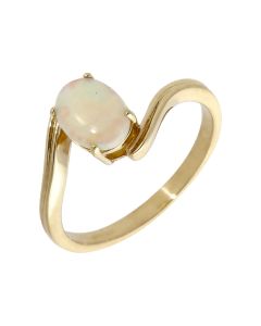 Pre-Owned 9ct Yellow Gold Opal Solitaire Twist Dress Ring