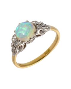 Pre-Owned Vintage Style 18ct Gold Opal & Diamond Dress Ring