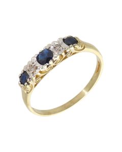 Pre-Owned 9ct Gold Sapphire & Diamond 5 Stone Dress Ring