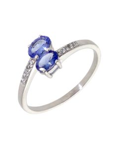 Pre-Owned 9ct White Gold Tanzanite 2 Stone Crossover Dress Ring