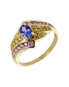 Pre-Owned 9ct Yellow Gold Multi Gemstone Set Wave Dress Ring