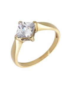 Pre-Owned 9ct Yellow Gold Square Cubic Zirconia Solitaire Ring