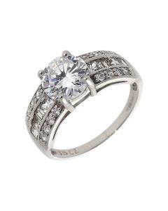 Pre-Owned 9ct White Gold Cubic Zirconia Solitaire & Band Ring