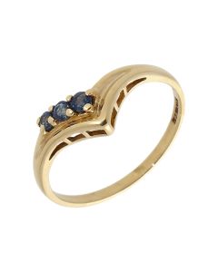 Pre-Owned 9ct Yellow Gold Sapphire Trilogy Wishbone Ring