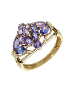 Pre-Owned 9ct Yellow Gold Tanzanite Cluster Ring