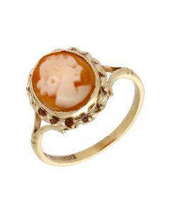 Pre-Owned Vintage 1974 9ct Gold Rope Edged Cameo Dress Ring