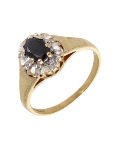 Pre-Owned 9ct Yellow Gold Sapphire & Diamond Cluster Ring