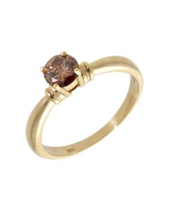 Pre-Owned 9ct Yellow Gold Cognac Diamond Solitaire Ring