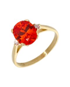 Pre-Owned 9ct Yellow Gold Fire Opal Solitaire Dress Ring