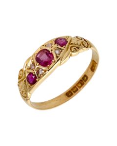 Pre-Owned Vintage 1902 18ct Gold Ruby & Diamond Dress Ring