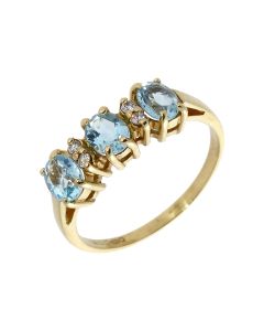 Pre-Owned 9ct Yellow Gold Blue & White Topaz Dress Ring