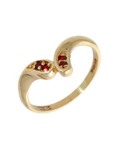 Pre-Owned 9ct Yellow Gold Garnet Wishbone Style Dress Ring