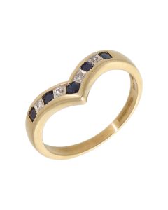 Pre-Owned 9ct Yellow Gold Sapphire & Diamond Wishbone Ring