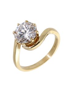 Pre-Owned 9ct Yellow Gold Cubic Zirconia Solitaire Twist Ring