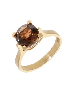 Pre-Owned 9ct Yellow Gold Smokey Quartz Solitaire Dress Ring