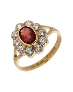 Pre-Owned 9ct Yellow Gold Garnet & Cubic Zirconia Cluster Ring