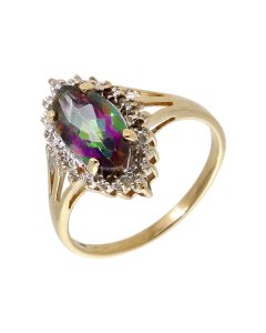 Pre-Owned 9ct Yellow Gold Mystic Topaz & Diamond Cluster Ring