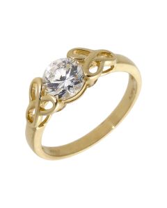 Pre-Owned 14ct Gold Woven Shoulder Cubic Zirconia Solitaire Ring