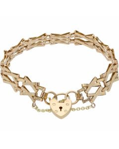 Pre-Owned 9ct Yellow Gold Double Kiss Link Gate Bracelet