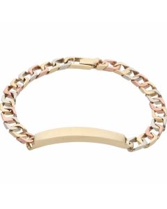 Pre-Owned 9ct Yellow Rose & White Gold Curb Identity Bracelet