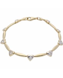 Pre-Owned 9ct Gold Cubic Zirconia Hearts Bar Link Bracelet