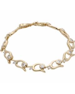 Pre-Owned 9ct Gold 7 Inch Cubic Zirconia Wave Link Bracelet
