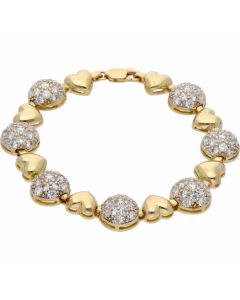 Pre-Owned 9ct Gold Cubic Zirconia Circle & Heart Link Bracelet